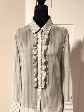 Chadwick’s sheer ruffle-detail button-down blouse
